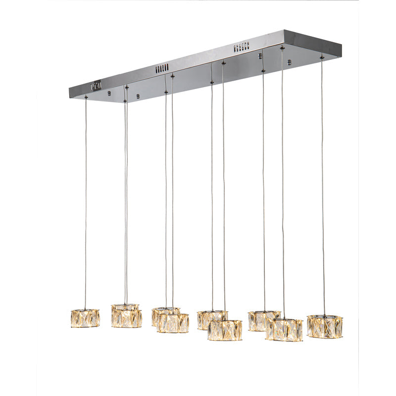 Chrome Framed Island Light with Clear Crystal LED Hanging Pendants by Bethel - view 2