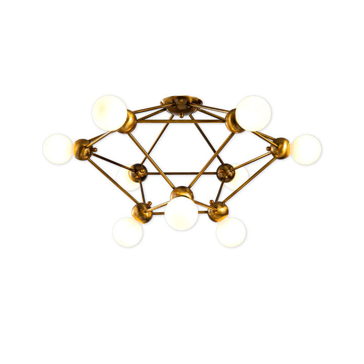 Semi Flush Mount Antique Gold Cage Frame Light Not Adjustable in Height