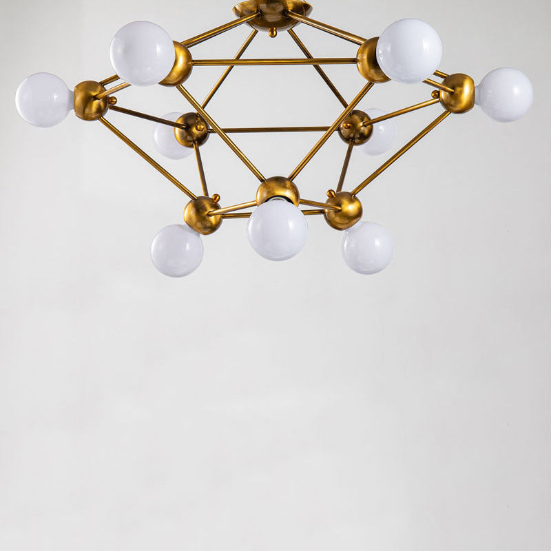 Semi Flush Mount Antique Gold Cage Frame Light Not Adjustable in Height
