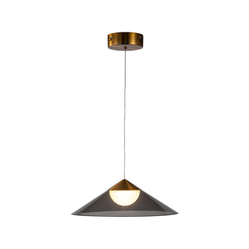 Antique Gold Frame LED Pendant with Smoke Acrylic Shade by Bethel