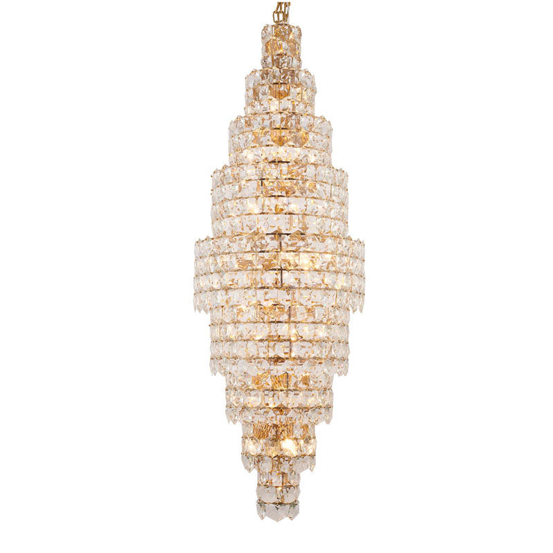 Seven Tier Frame Chandelier with Clear Hanging Crystals in Brass by Bethel