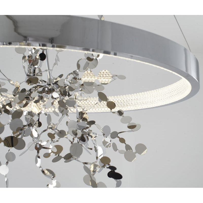 Frame Chandelier with Stainless Steel Confetti Interior & a Transparent in Chrome by Bethel