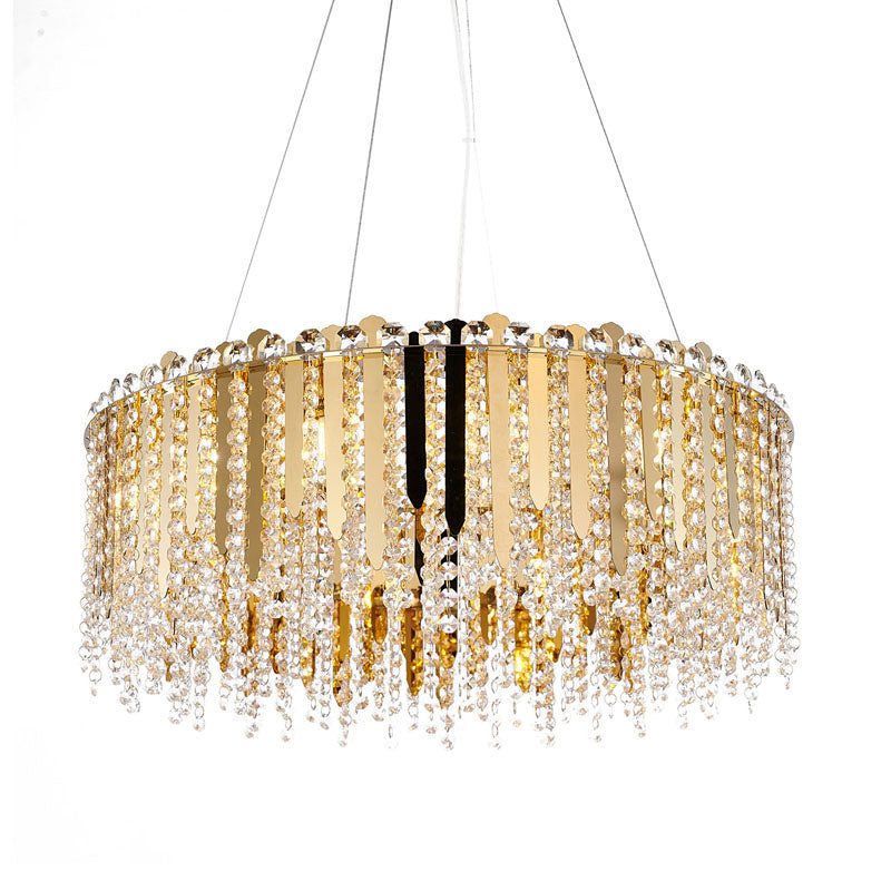 Stainless Steel Chandelier with Clear Hanging Crystal Beads, 24", by Bethel