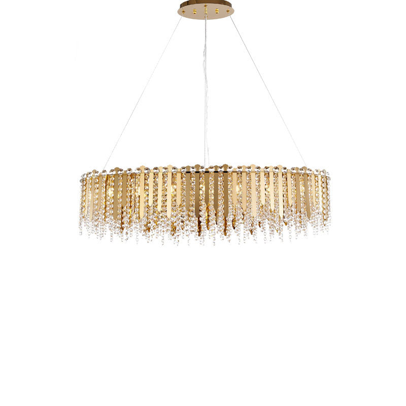 Stainless Steel Chandelier with Clear Hanging Crystal Beads, 38" x 14", by Bethel