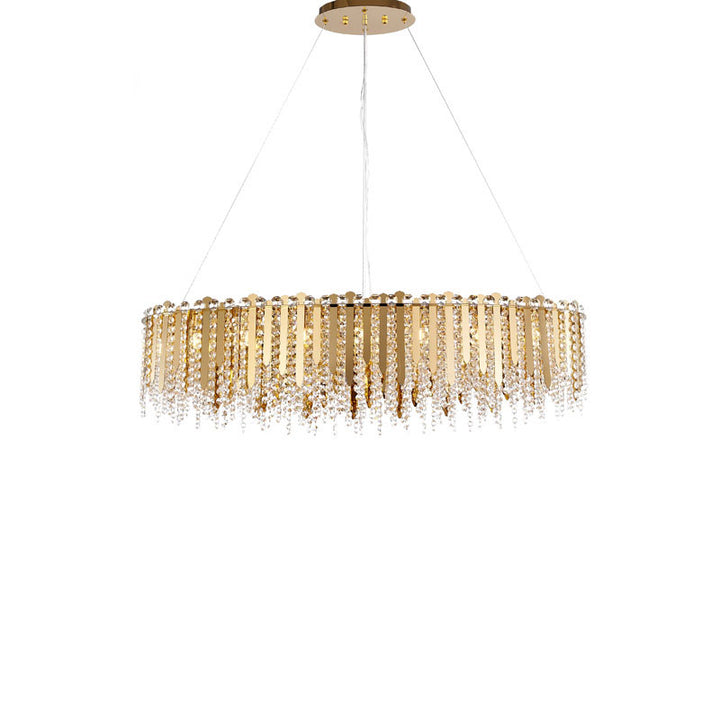 Stainless Steel Chandelier with Clear Hanging Crystal Beads, 38" x 14", by Bethel