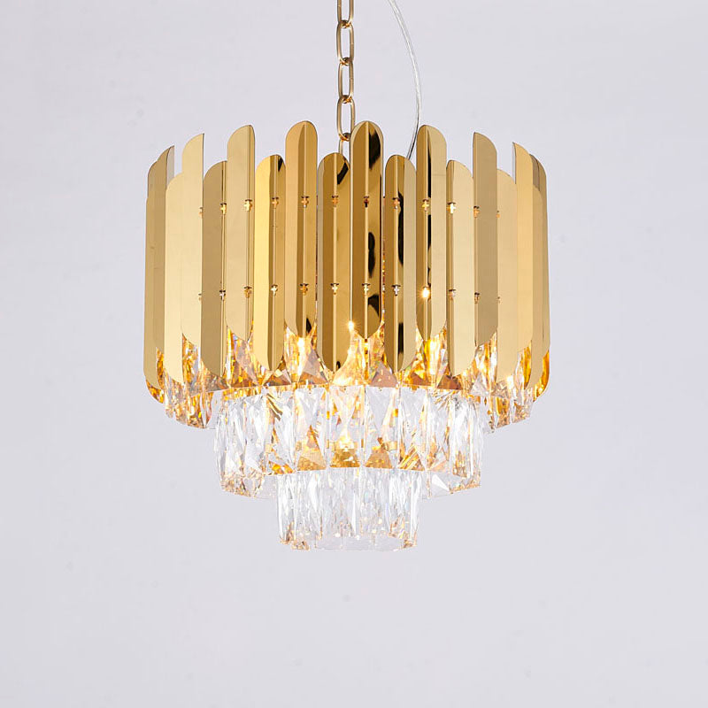 Stainless Steel Frame Chandelier with Clear Hanging Crystals by Bethel - view 4