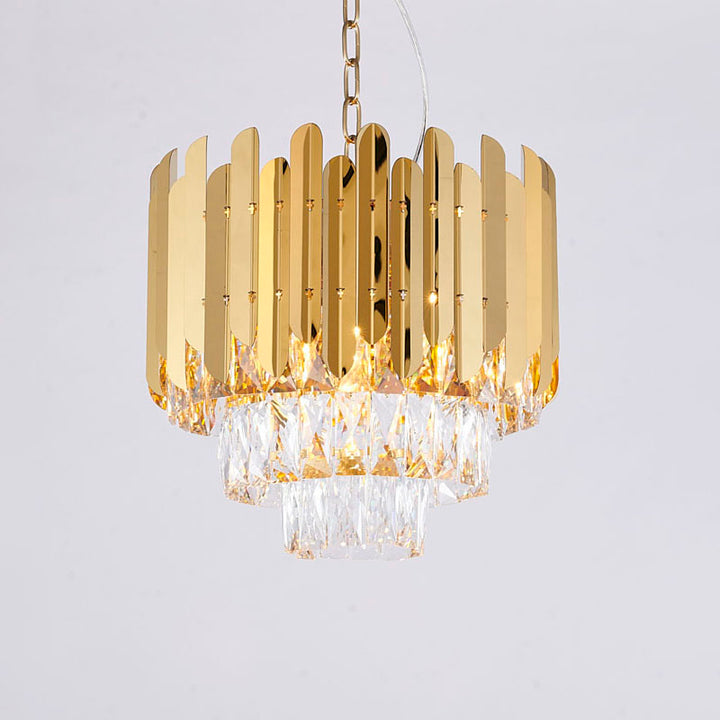 Stainless Steel Frame Chandelier with Clear Hanging Crystals by Bethel - view 4