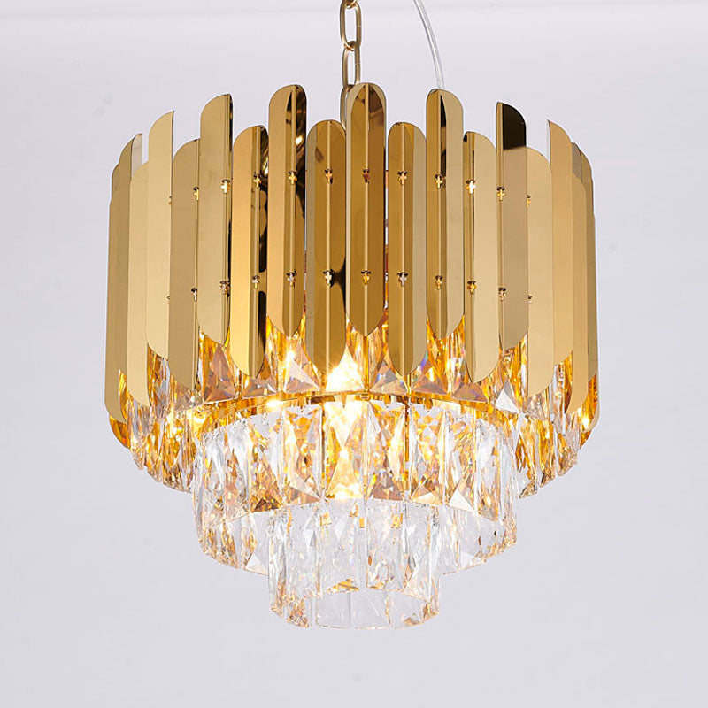 Stainless Steel Frame Chandelier with Clear Hanging Crystals by Bethel - view 5