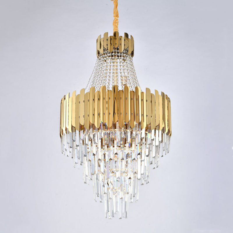 Stainless Steel Frame Chandelier with Clear Hanging Crystals by Bethel - view 12