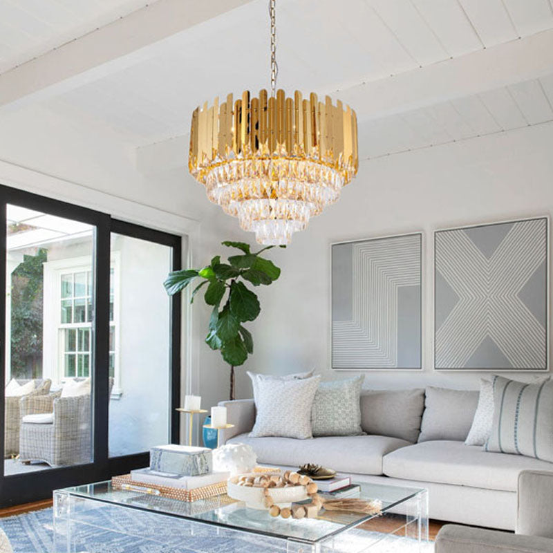 Stainless Steel Frame Chandelier with Clear Hanging Crystals by Bethel - view 18