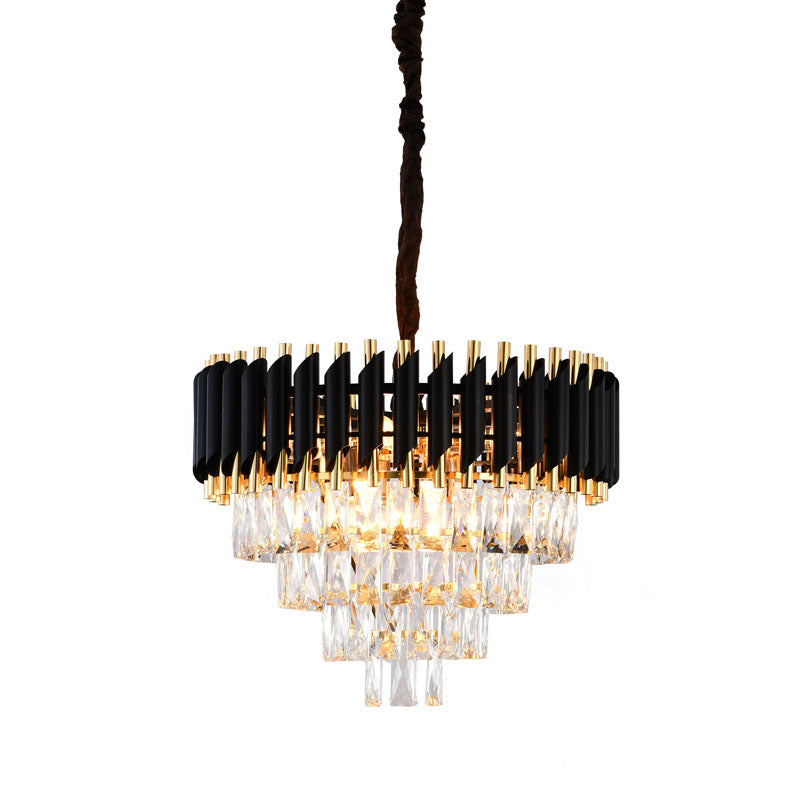 Rectangular Frame Chandelier with Clear Hanging Crystals in Black & Gold by Bethel