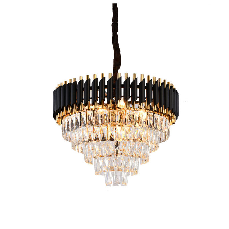 Rectangular Frame Chandelier with Clear Hanging Crystals in Black & Gold by Bethel