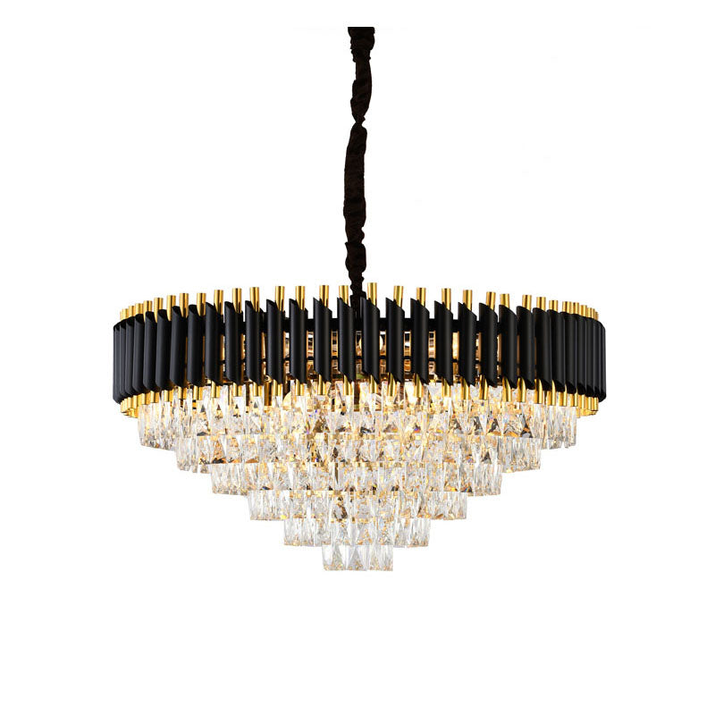 Rectangular Frame Chandelier with Clear Hanging Crystals in Black & Gold by Bethel