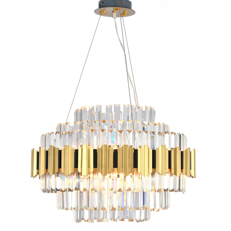 Gold Stainless Steel Chandelier with Clear Hanging Crystals by Bethel