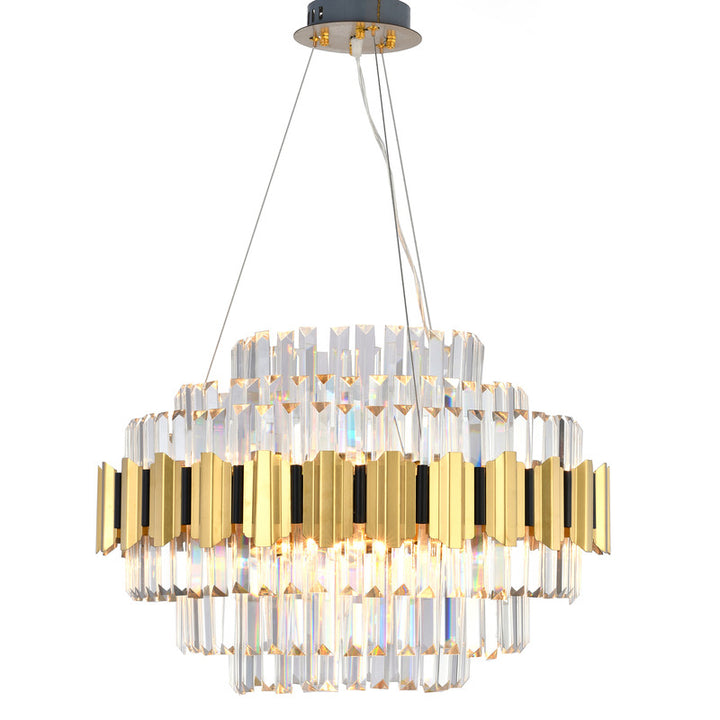 Gold Stainless Steel Chandelier with Clear Hanging Crystals by Bethel