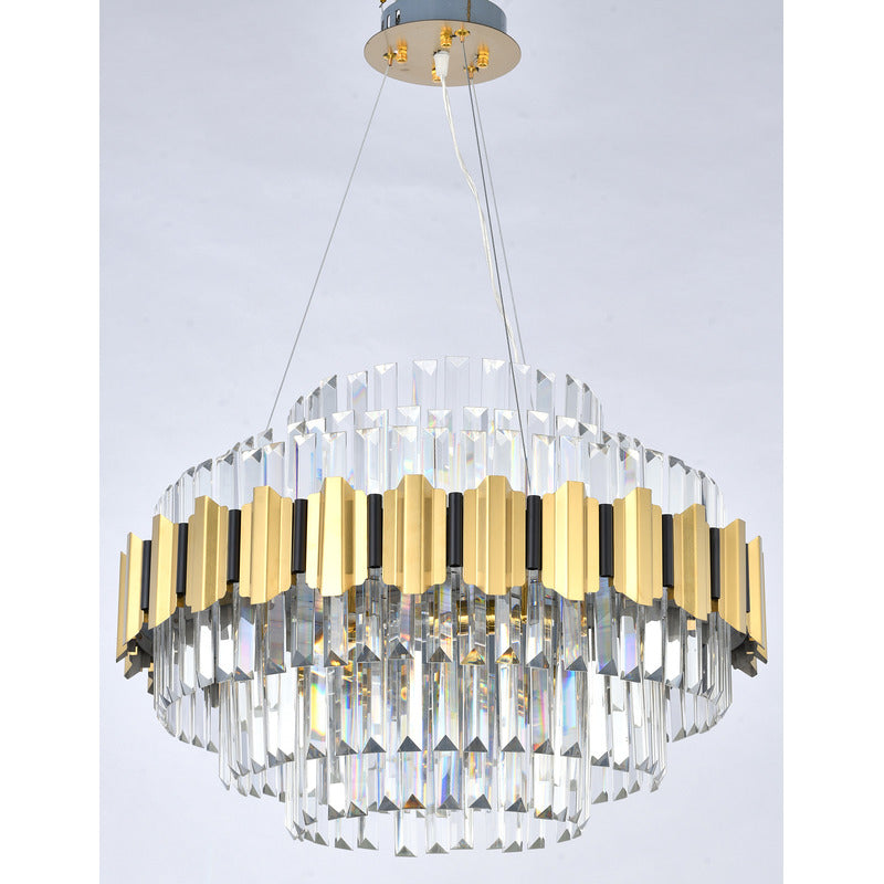 Gold Stainless Steel Chandelier with Clear Hanging Crystals by Bethel - view 2