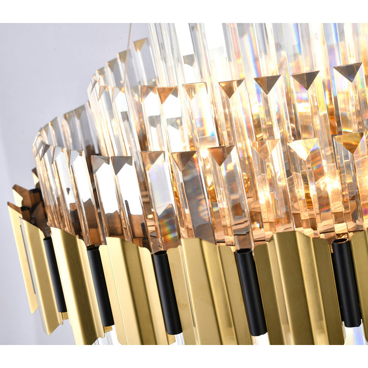 Gold Stainless Steel Chandelier with Clear Hanging Crystals by Bethel - view 11