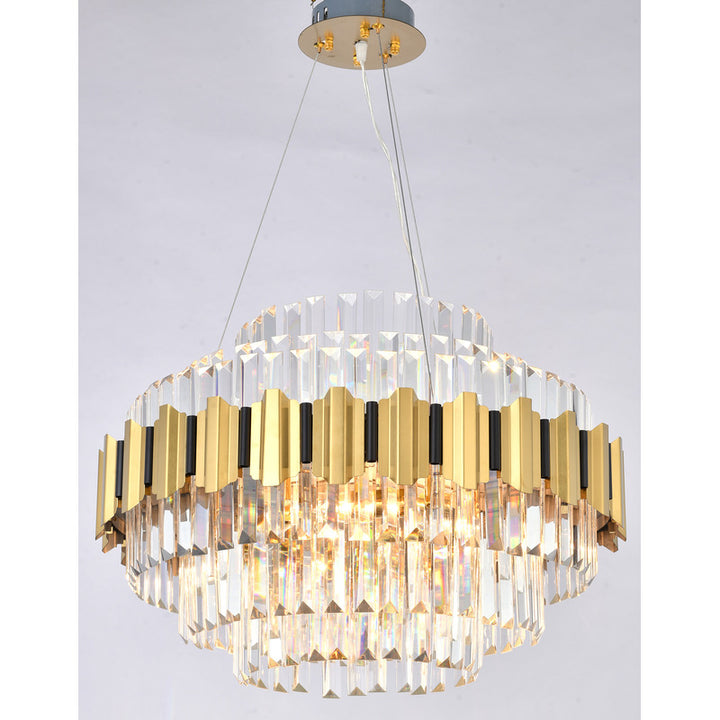 Gold Stainless Steel Chandelier with Clear Hanging Crystals by Bethel - view 3