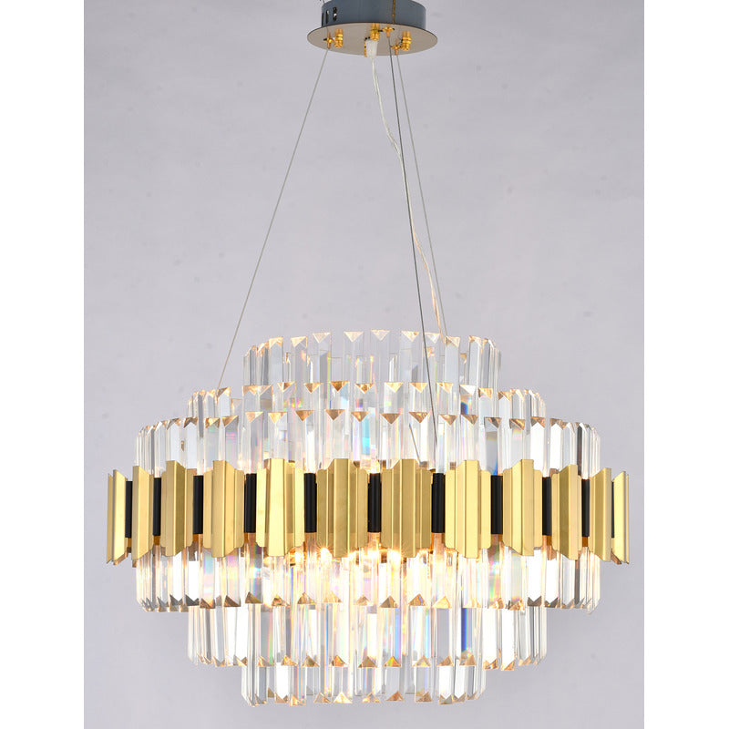 Gold Stainless Steel Chandelier with Clear Hanging Crystals by Bethel - view 4