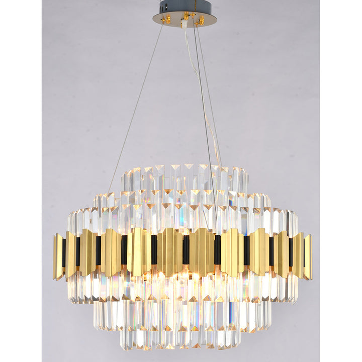Gold Stainless Steel Chandelier with Clear Hanging Crystals by Bethel - view 4