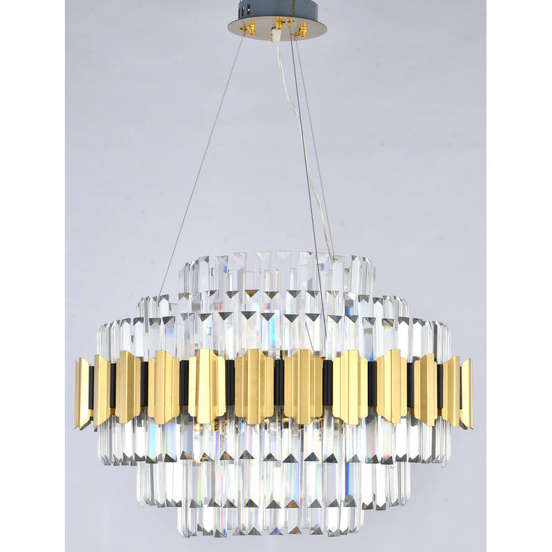 Gold Stainless Steel Chandelier with Clear Hanging Crystals by Bethel - view 5