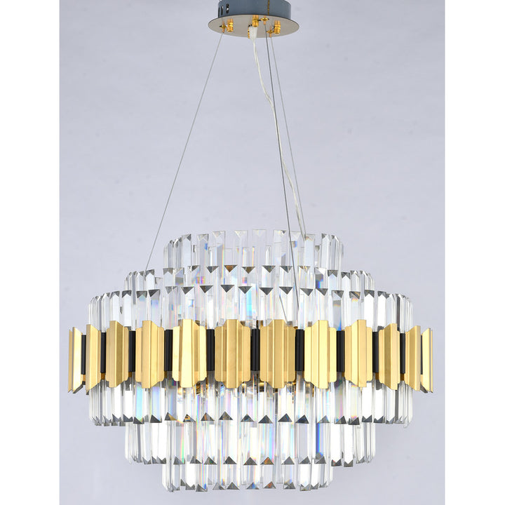 Gold Stainless Steel Chandelier with Clear Hanging Crystals by Bethel - view 5