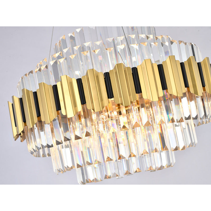 Gold Stainless Steel Chandelier with Clear Hanging Crystals by Bethel - view 6