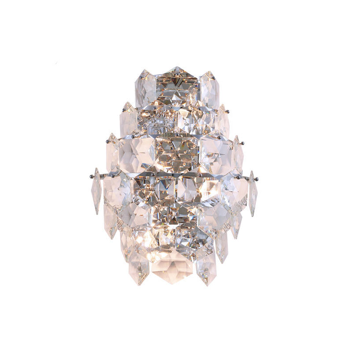 Seven Tier Stainless Steel Frame Wall Sconce with Clear Hanging Crystals in Chrome by Bethel