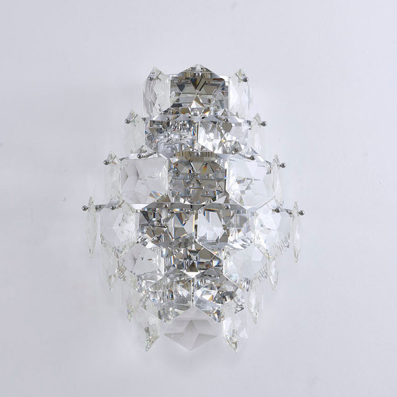 Seven Tier Stainless Steel Frame Wall Sconce with Clear Hanging Crystals by Bethel - view 2
