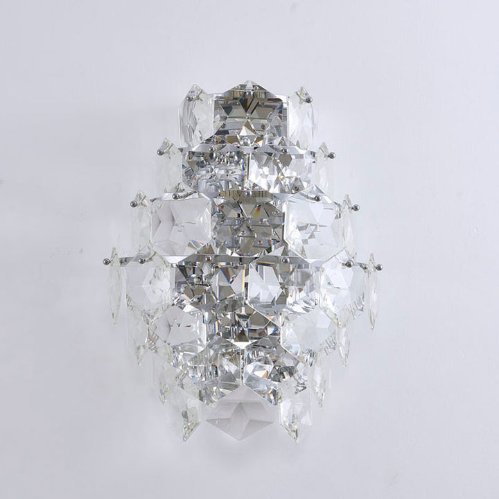 Seven Tier Stainless Steel Frame Wall Sconce with Clear Hanging Crystals by Bethel - view 2