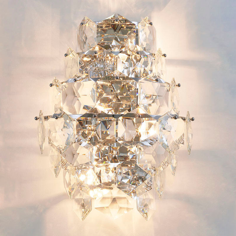 Seven Tier Stainless Steel Frame Wall Sconce with Clear Hanging Crystals by Bethel - view 11