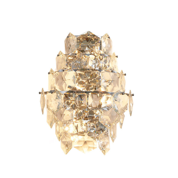 Seven Tier Stainless Steel Frame Wall Sconce with Clear Hanging Crystals by Bethel - view 3