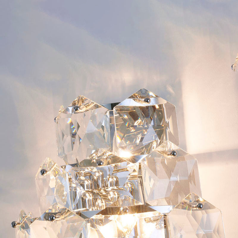 Seven Tier Stainless Steel Frame Wall Sconce with Clear Hanging Crystals by Bethel - view 4
