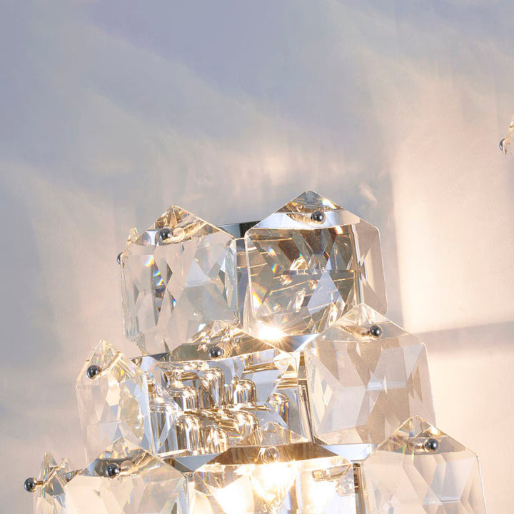 Seven Tier Stainless Steel Frame Wall Sconce with Clear Hanging Crystals by Bethel - view 4