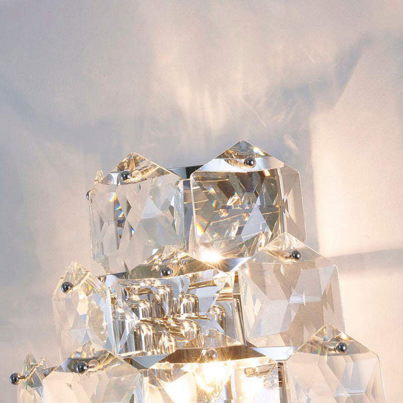Seven Tier Stainless Steel Frame Wall Sconce with Clear Hanging Crystals by Bethel - view 5