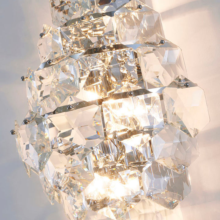 Seven Tier Stainless Steel Frame Wall Sconce with Clear Hanging Crystals by Bethel - view 6