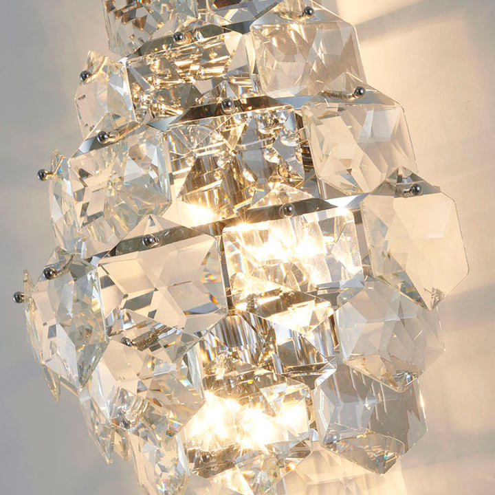 Seven Tier Stainless Steel Frame Wall Sconce with Clear Hanging Crystals by Bethel - view 7