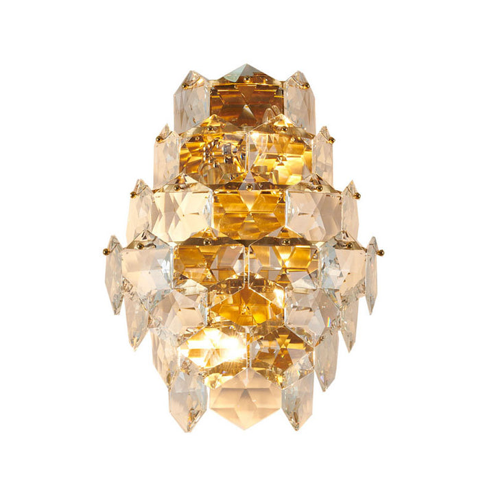 Seven Tier Stainless Steel Frame Wall Sconce with Clear Hanging Crystals in Gold by Bethel