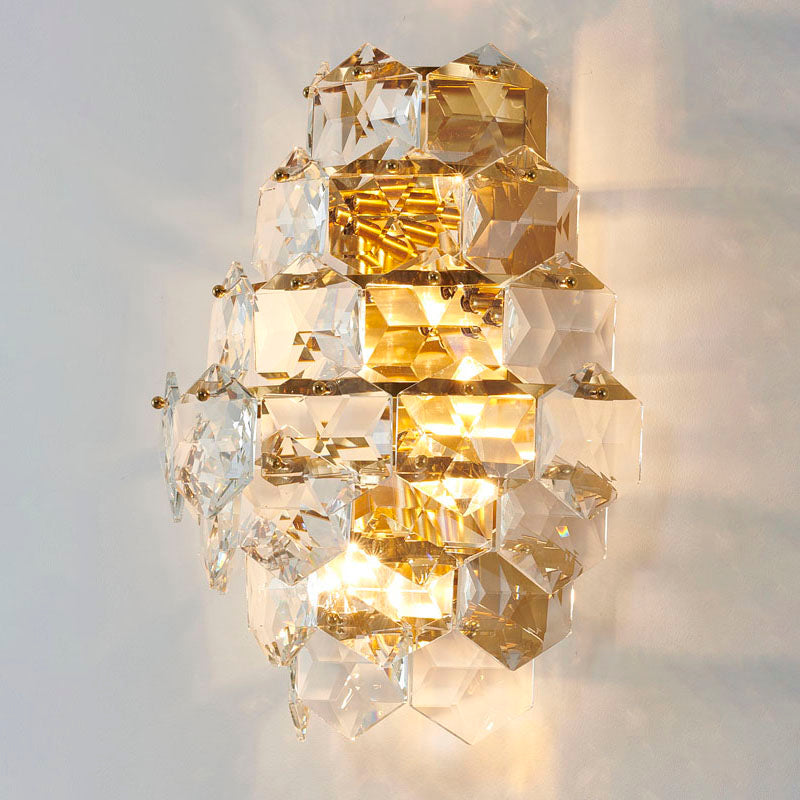 Seven Tier Stainless Steel Frame Wall Sconce with Clear Hanging Crystals by Bethel - view 23