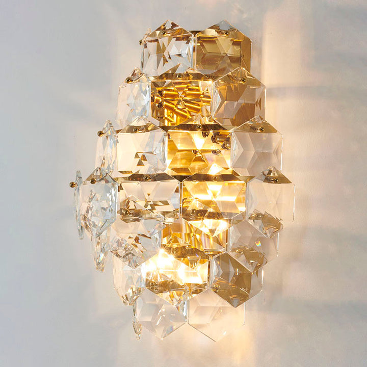 Seven Tier Stainless Steel Frame Wall Sconce with Clear Hanging Crystals by Bethel - view 23