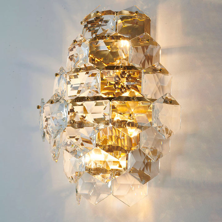 Seven Tier Stainless Steel Frame Wall Sconce with Clear Hanging Crystals by Bethel - view 15