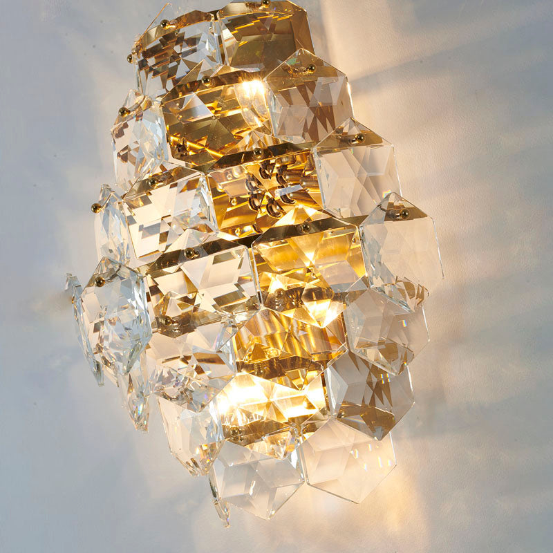 Seven Tier Stainless Steel Frame Wall Sconce with Clear Hanging Crystals by Bethel - view 16