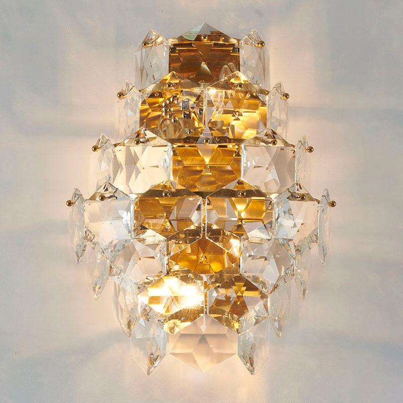 Seven Tier Stainless Steel Frame Wall Sconce with Clear Hanging Crystals by Bethel - view 21