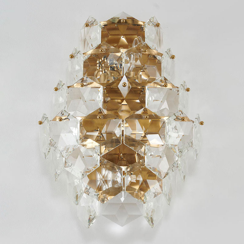Seven Tier Stainless Steel Frame Wall Sconce with Clear Hanging Crystals by Bethel - view 22