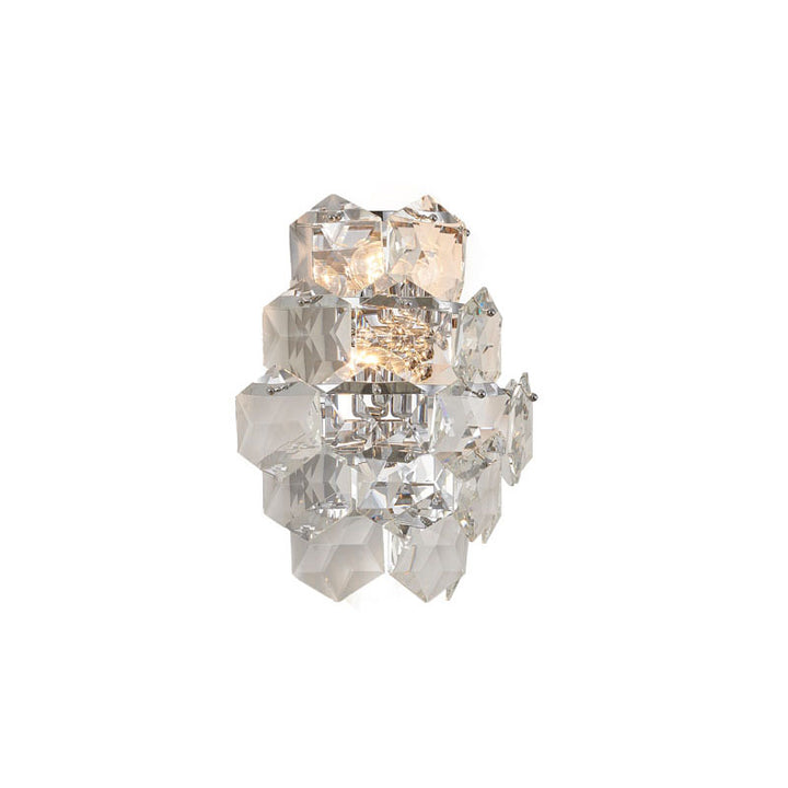 Seven Tier Stainless Steel Frame Wall Sconce with Clear Hanging Crystals in Chrome by Bethel