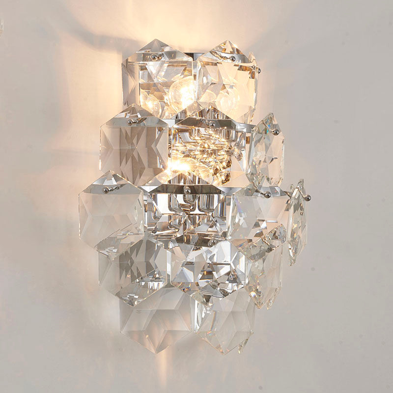Seven Tier Stainless Steel Frame Wall Sconce with Clear Hanging Crystals by Bethel - view 30