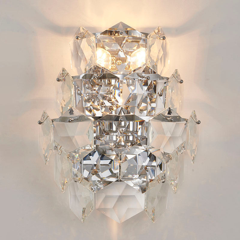 Seven Tier Stainless Steel Frame Wall Sconce with Clear Hanging Crystals by Bethel - view 31