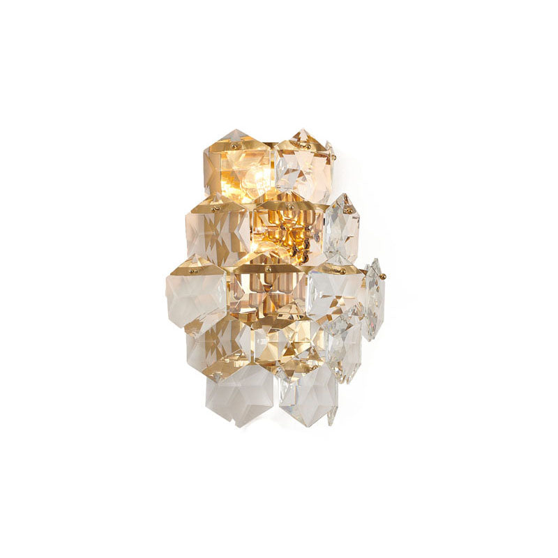 Seven Tier Stainless Steel Frame Wall Sconce with Clear Hanging Crystals in Gold by Bethel