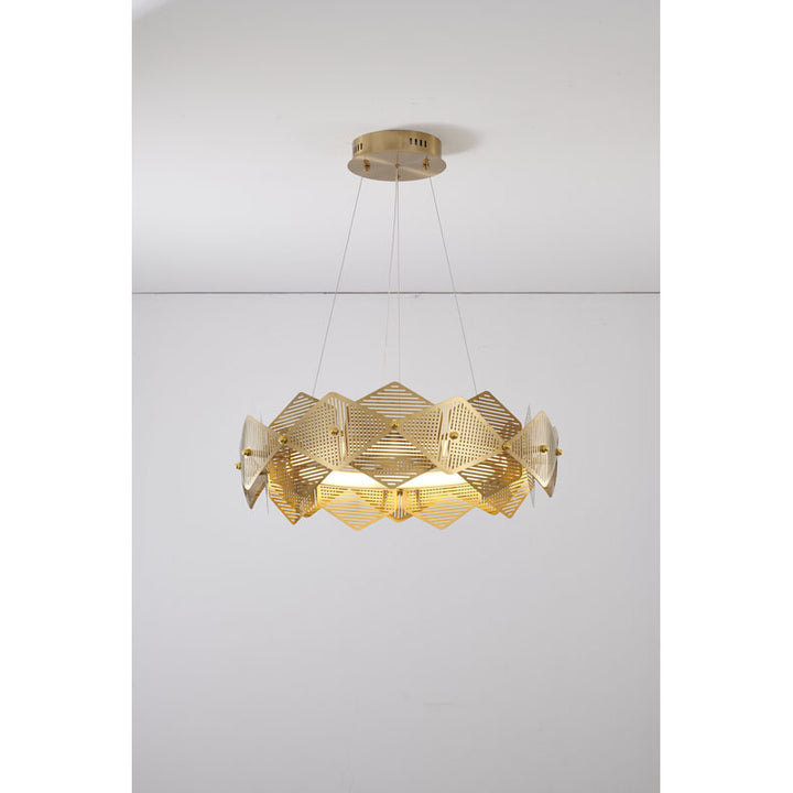 Brass Halo Ring Chandelier with Stainless Steel Cage Frame &amp; Acrylic Diffuser