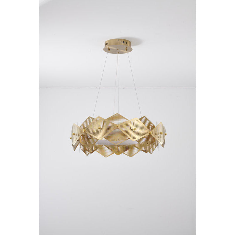 Brass Halo Ring Chandelier with Stainless Steel Cage Frame & Acrylic Diffuser by Bethel - view 2